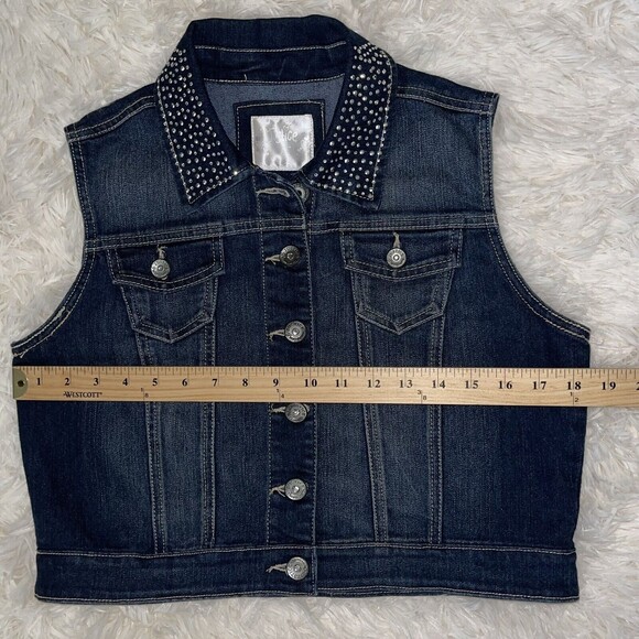 Justice Jean Jacket Vest Girls Size 18 Silver Studded Dark Blue Denim Sparkly - Picture 5 of 7
